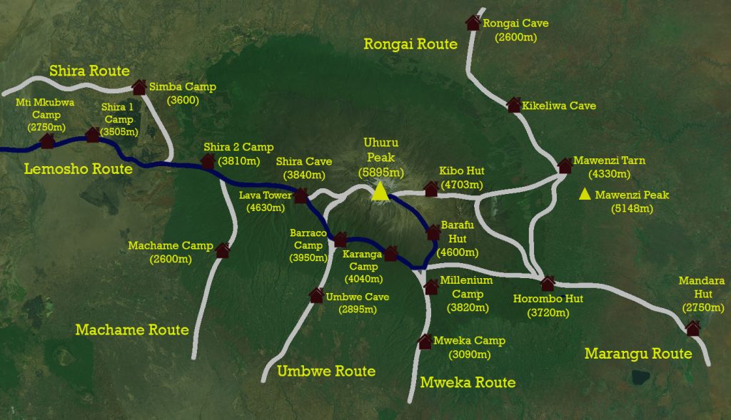 Different Trekking routes to the Mount Peak
